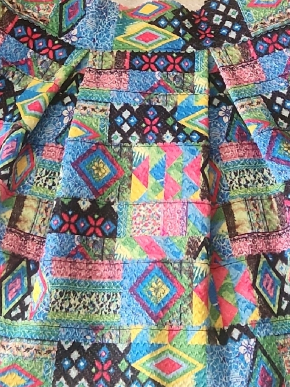 Forever 21 Multicolor Geo Print High Waste Skater Skirt A Line Mini Pleat Quilt